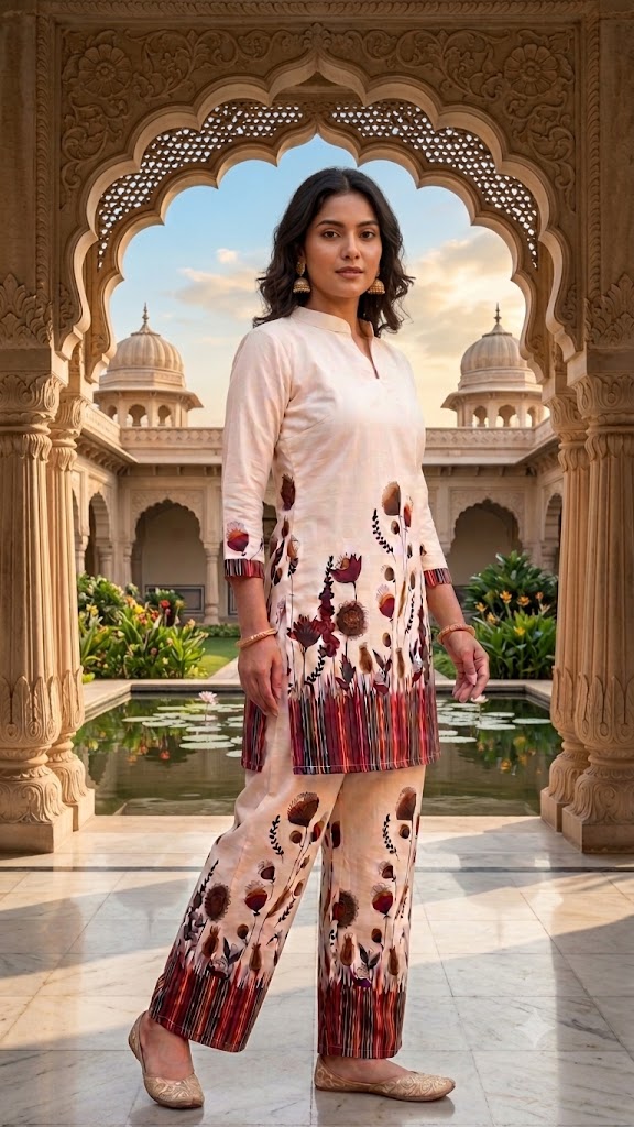 Ivory Floral Printed Women’s Co-Ord Set