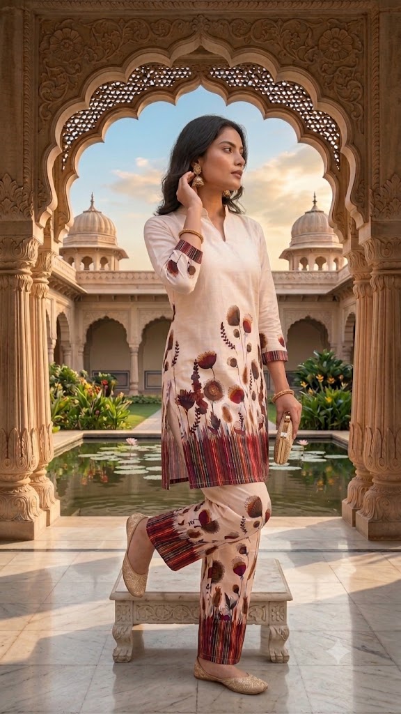 Ivory Floral Printed Women’s Co-Ord Set