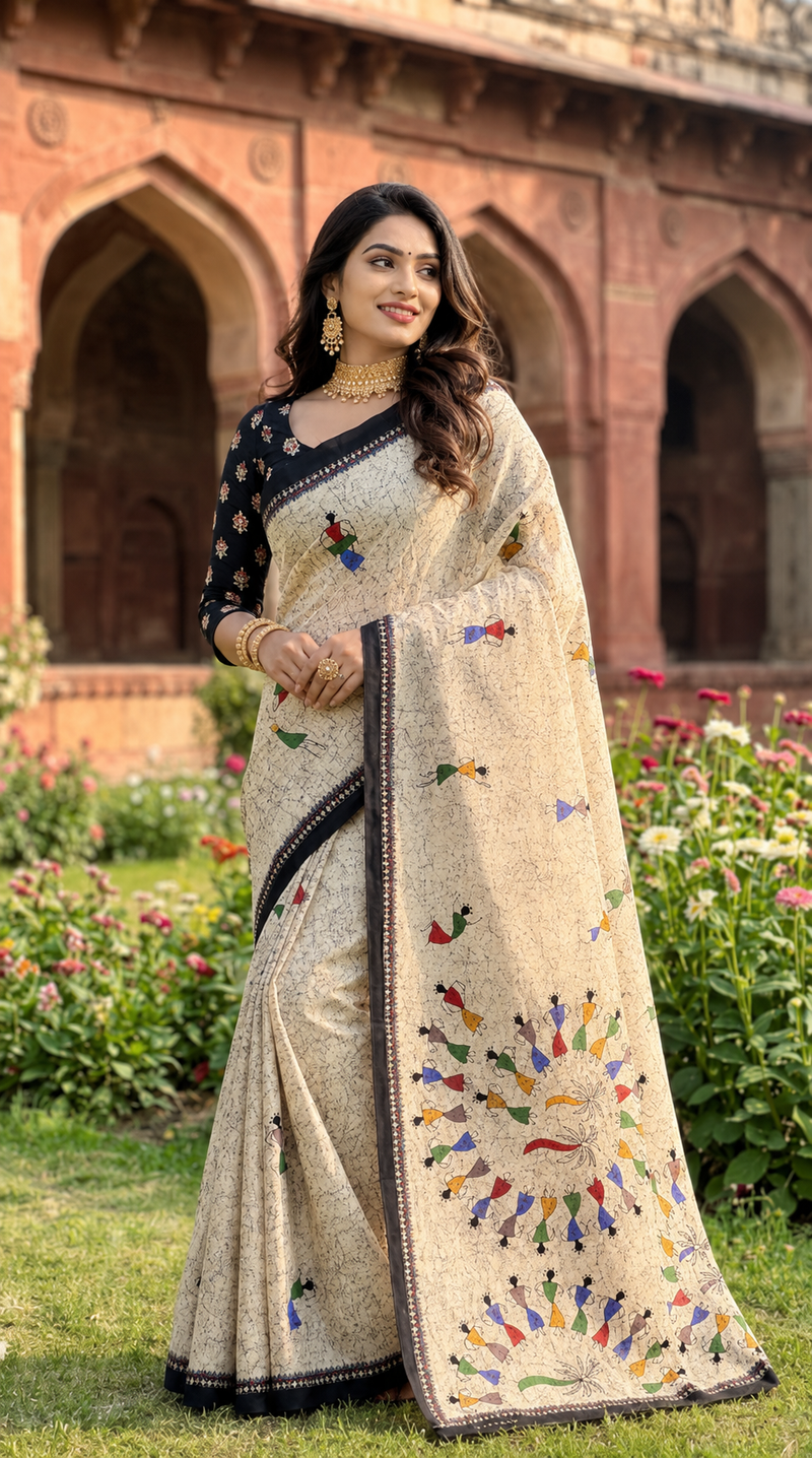 Beutiful Bagru Printed Sarees With Blouse