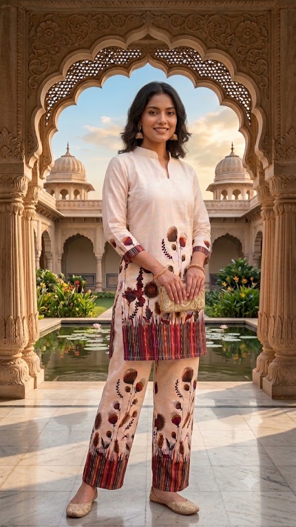 Ivory Floral Printed Women’s Co-Ord Set