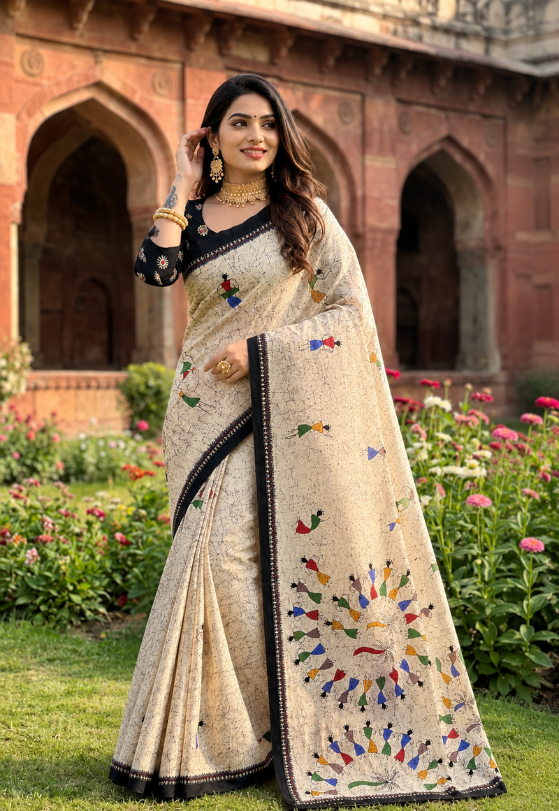 Beutiful Bagru Printed Sarees With Blouse