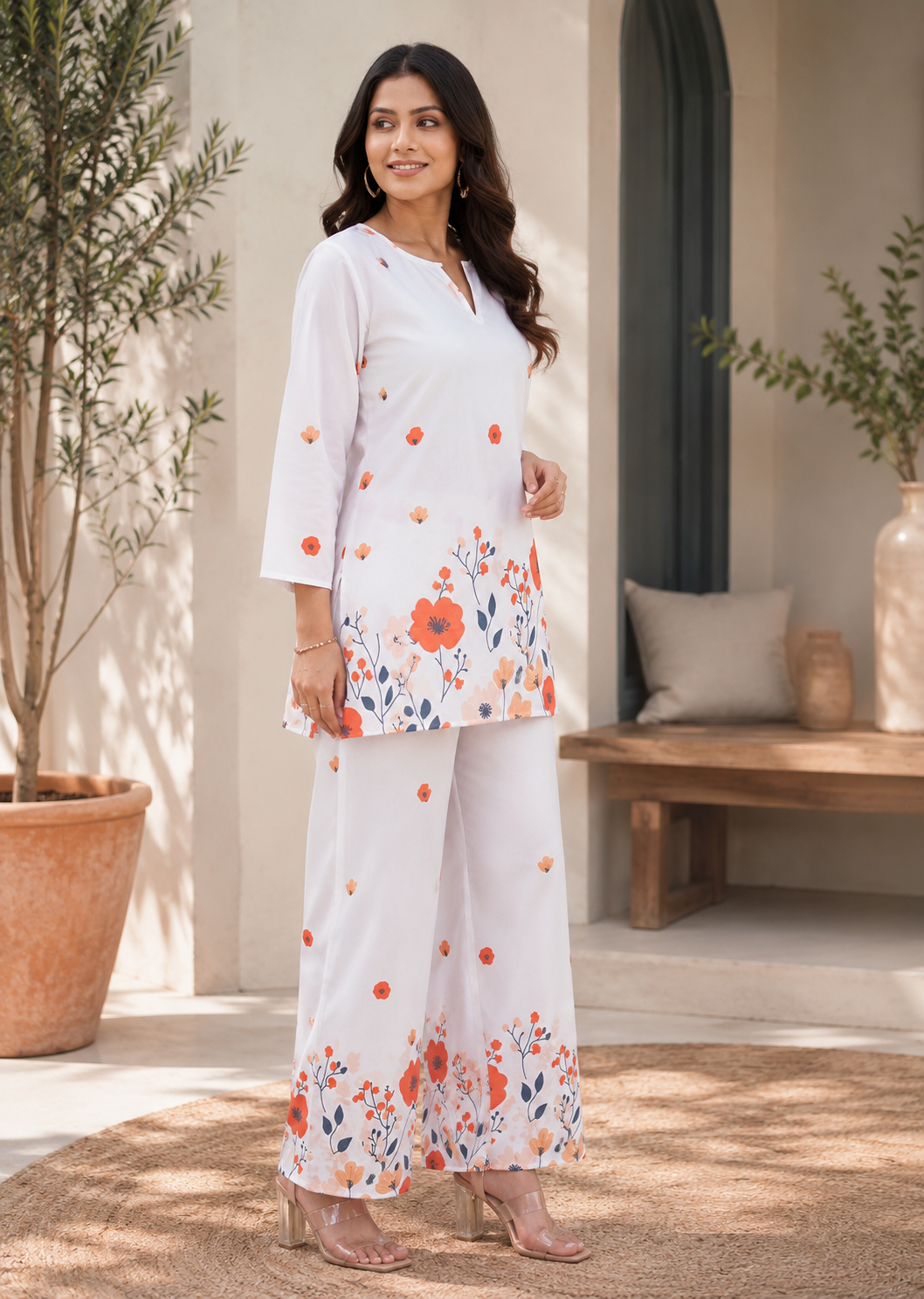 Coral Bloom Floral Co-Ord Set for Women