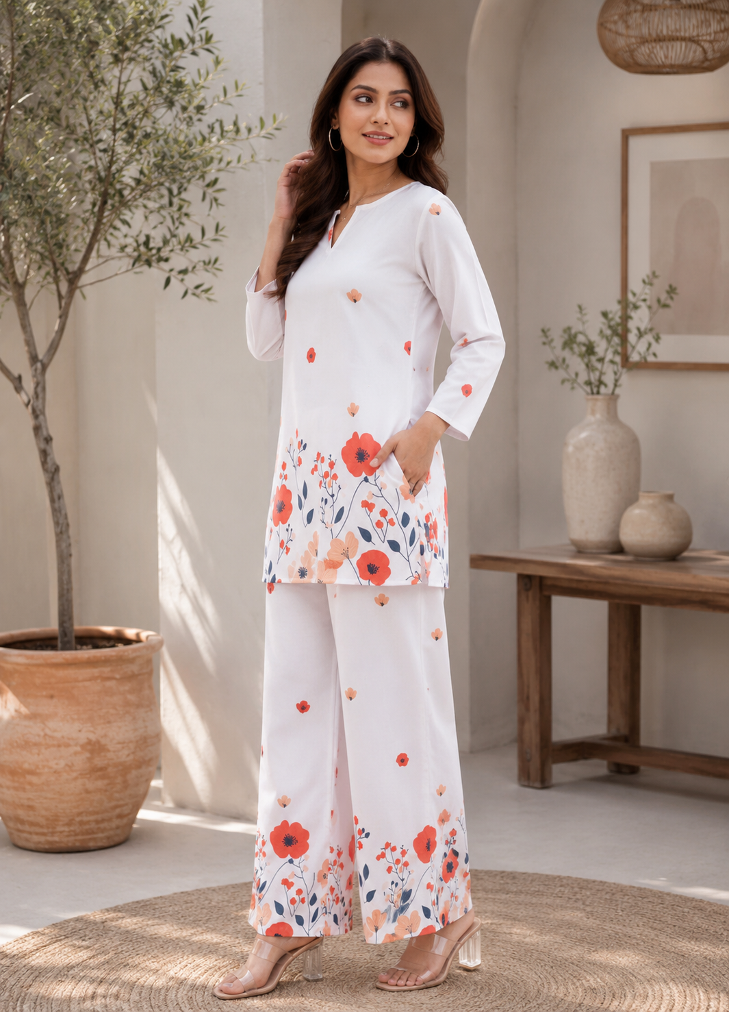 Coral Bloom Floral Co-Ord Set for Women