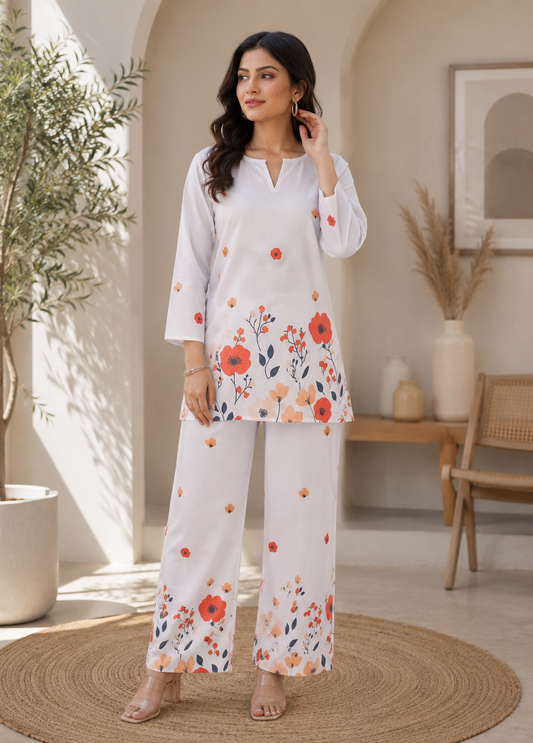 Coral Bloom Floral Co-Ord Set for Women
