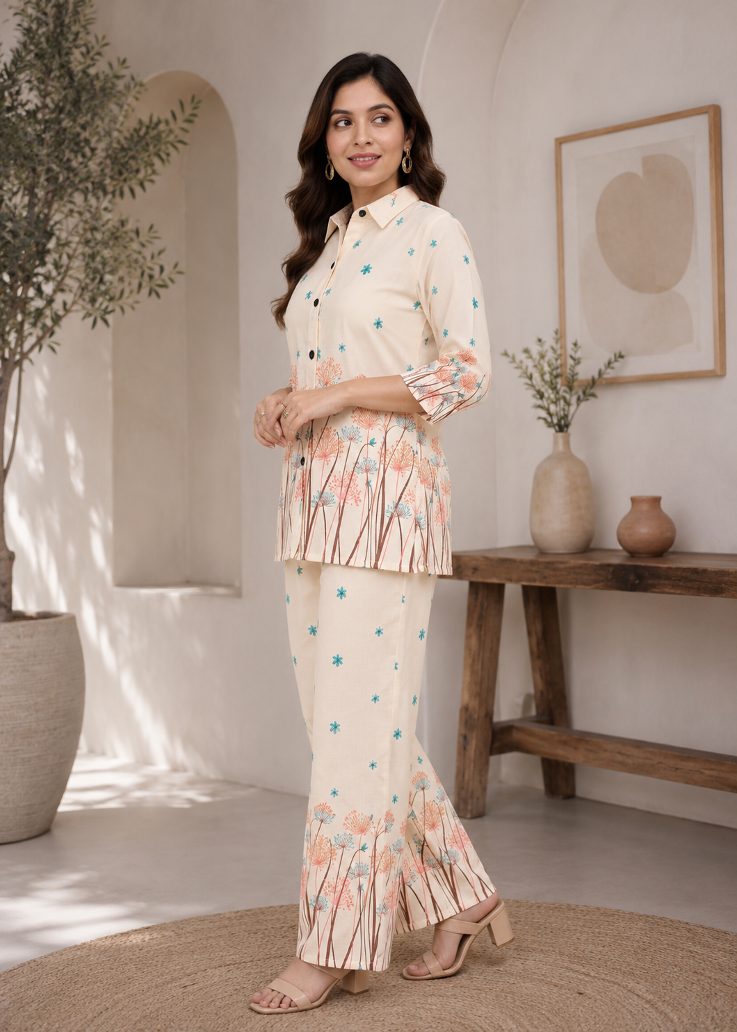 Ivory Floral Printed Women’s Co-Ord Set